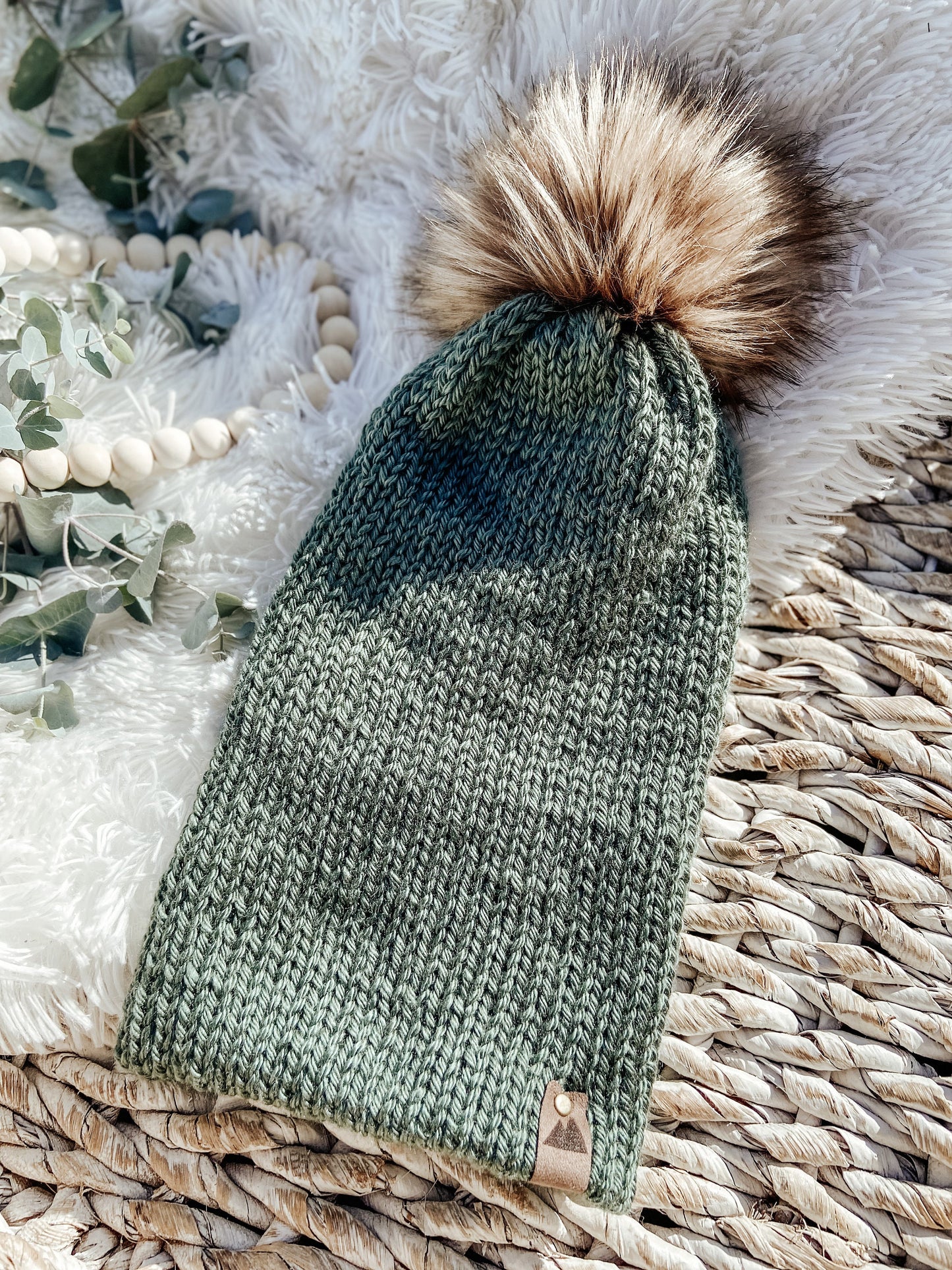 Cozy Knit Toque with Detachable Faux Fur Pom Pom Fall and Winter Hat for Women Rocky Mountain Green Toque