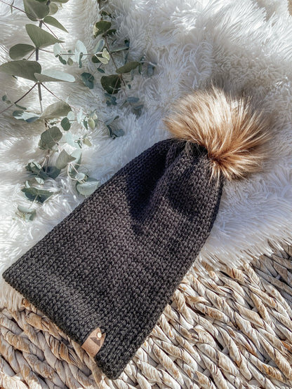 Cozy Knit Toque with Detachable Faux Fur Pom Pom Fall and Winter Hat for Women Black Toque