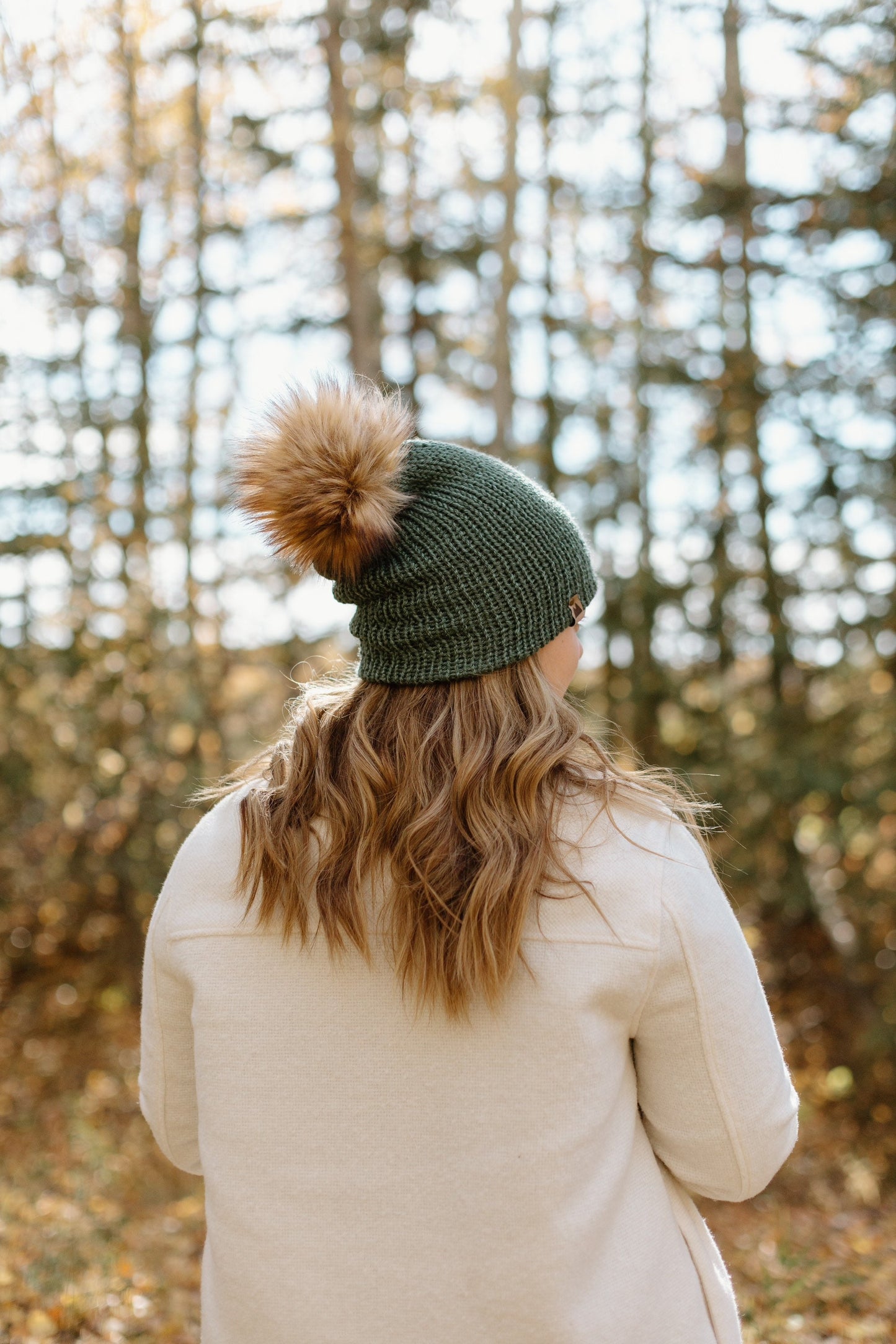 Cozy Knit Toque with Detachable Faux Fur Pom Pom Fall and Winter Hat for Women Rocky Mountain Green Toque