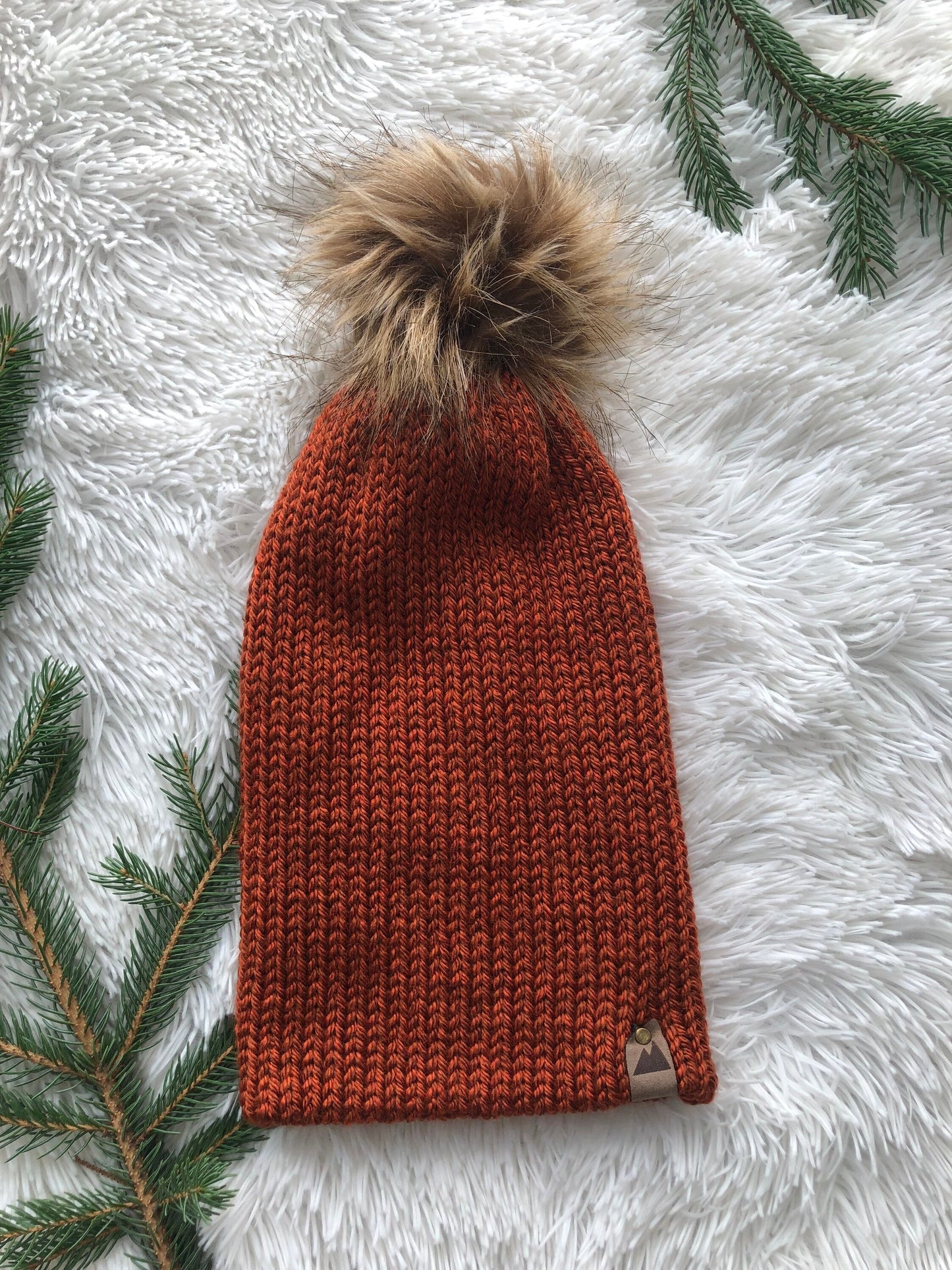 Cozy Knit Toque with Detachable Faux Fur Pom Pom Fall and Winter Hat for Women Rust Orange Toque