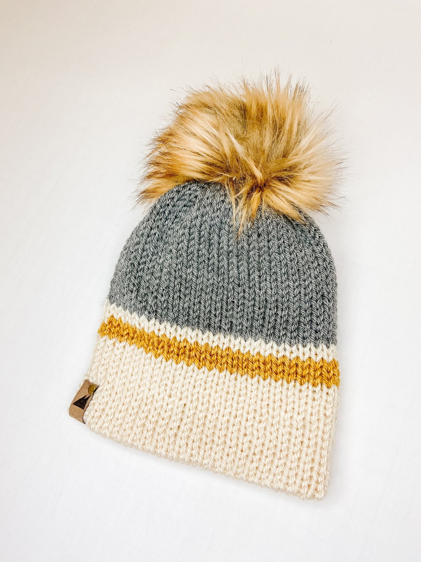 Grey Cream Mustard Striped | Handmade | Knit | Beanie | Toddler