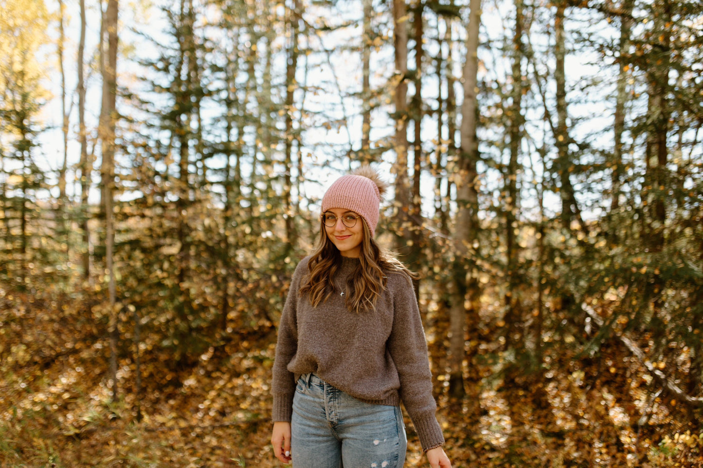 Cozy Knit Toque with Detachable Faux Fur Pom Pom Fall and Winter Hat for Women Blush Pink Toque