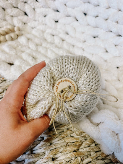 Oatmeal Cream Purple Striped | Handmade | Knit | Beanie | Toddler