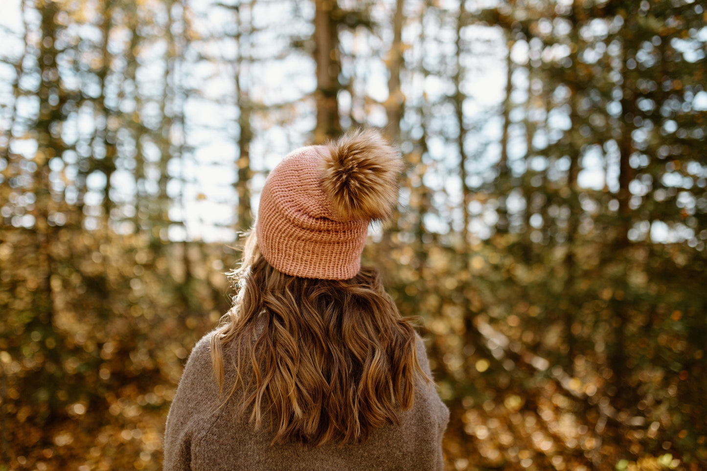 Cozy Knit Toque with Detachable Faux Fur Pom Pom Fall and Winter Hat for Women Blush Pink Toque