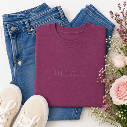 Vintage Wash Embroidered Mama Tee | Berry