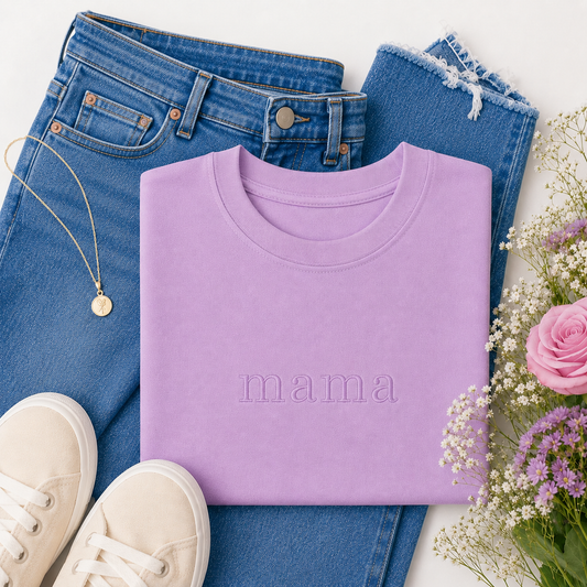 Vintage Wash Embroidered Mama Tee | Lilac