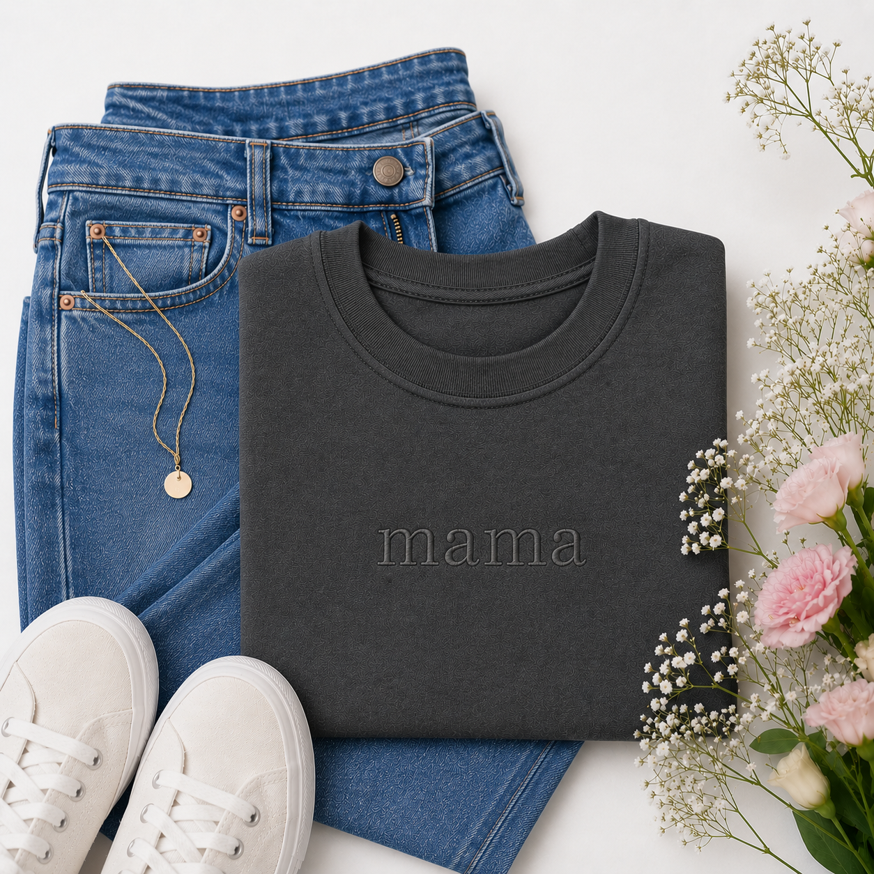 Vintage Wash Embroidered Mama Tee | Pepper