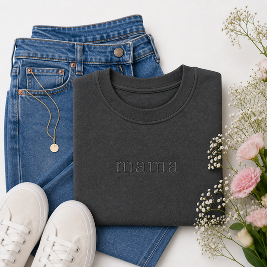 Vintage Wash Embroidered Mama Tee | Pepper