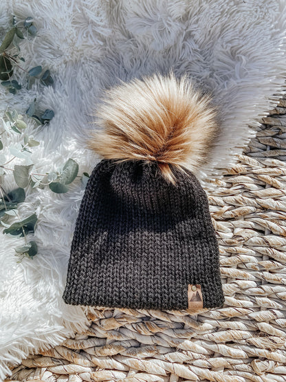 BLACK | Handmade | Knit | Beanie | Toddler