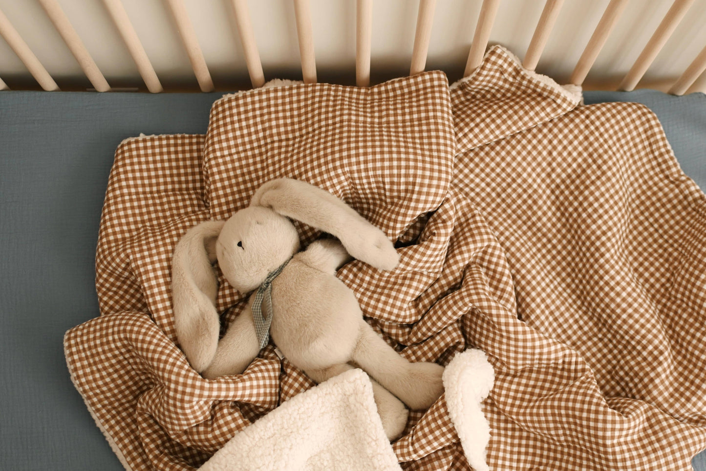 Couverture mousseline et sherpa - Vichy brown