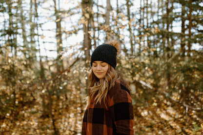 Cozy Knit Toque with Detachable Faux Fur Pom Pom Fall and Winter Hat for Women Black Toque