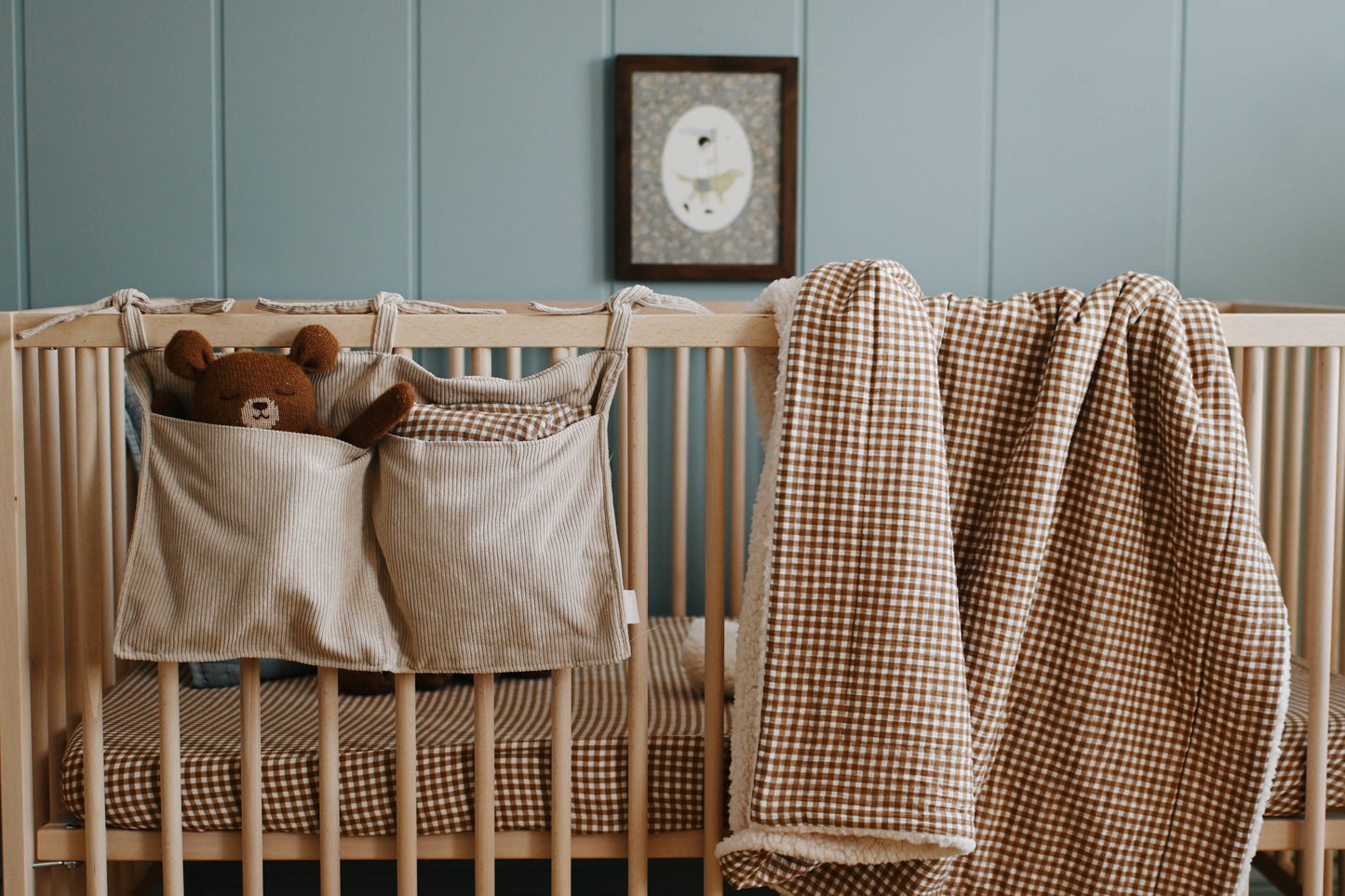 Crepe standard crib sheet - brown checks