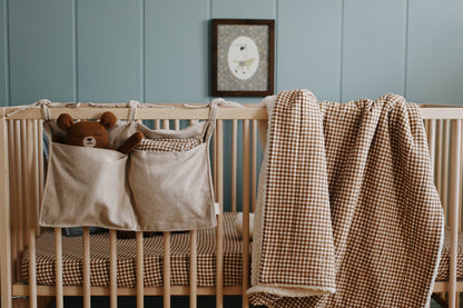 Crepe standard crib sheet - brown checks