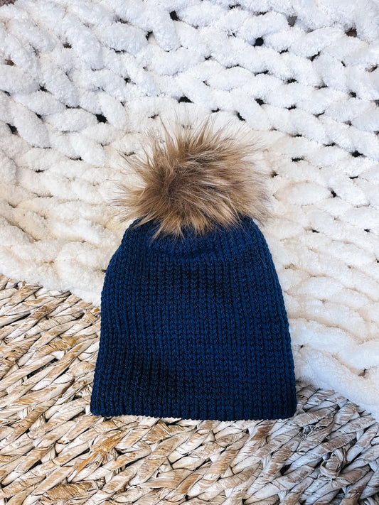 Handmade Navy Knit Beanie for Toddlers | Cozy Winter Hat | Soft Wool Baby Cap