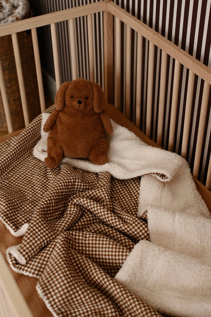 Couverture mousseline et sherpa - Vichy brown
