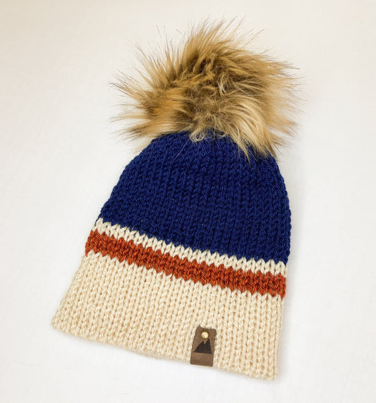 Navy Cream Orange | Handmade | Knit | Beanie | Toddler